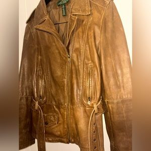 100% Genuine leather Brown Ralph Lauren motorcycle jacket